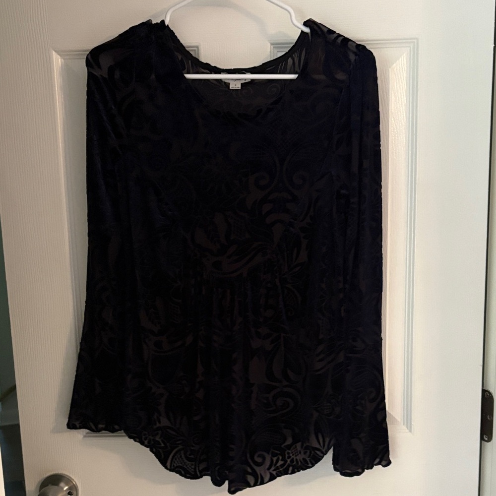 Ultra Pink Black Velvet Burnout Long Sleeve Shirt
